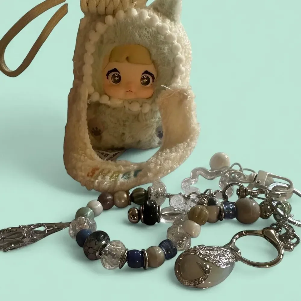NOMMI Fairytale Town Fluffy Little Lamb Plush Bag Charm Keychain Set - OOAK